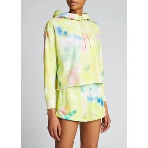 ALICE + OLIVIA Niki Funnel Neck Cropped Hoodie in Beachside Tie Dye Size M